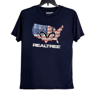 Realtree Staghorn Creek USA Flag Graphic Performance Shirt Mens Medium Dark Blue